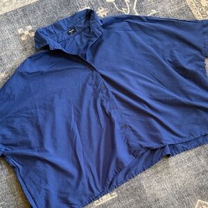 Women's Boxy Button-Front Shirt - Navy Blue